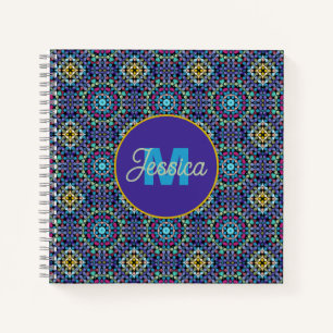 Verzierte Blaue Geometrische Mosaik Muster Persona Notizbuch