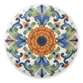 Verzierte Blume Blau Orange Grün Floral Keramikknauf
