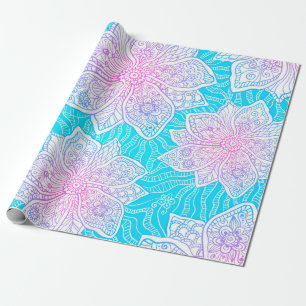 Verzierte Blume in Blau und Rosa nahtlos patentier Geschenkpapier