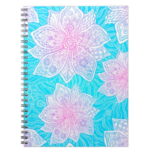 Verzierte Blume in Blau und Rosa nahtlos patentier Notizblock
