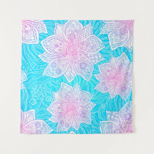 Verzierte Blume in Blau und Rosa nahtlos patentier Wandteppich