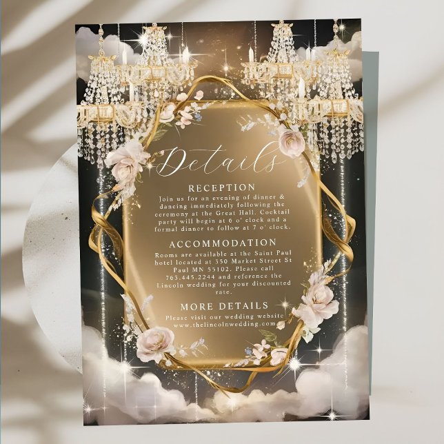 Verzierte Blumen Goldene Kronleuchter Hochzeit Begleitkarte (Von Creator hochgeladen)