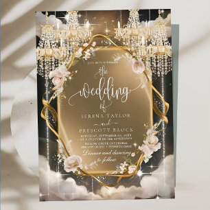 Verzierte Blumen Goldene Kronleuchter Hochzeit Einladung