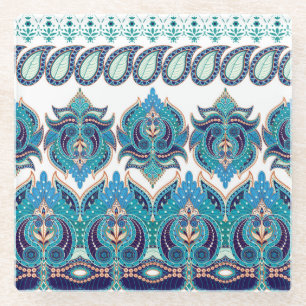 Verzierte Blumengrenzen: Vintages Paisley-Design Glasuntersetzer