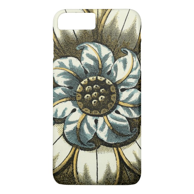 Verzierte Blumenmedaille über hellblauen Hintergru Case-Mate iPhone Hülle (Rückseite)