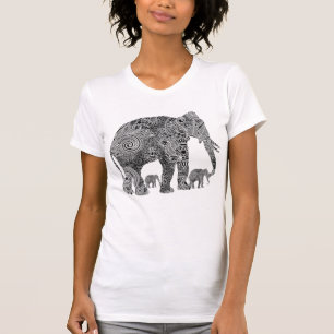 Verzierte Blütenlephonen in Schwarz und Weiß T-Shirt