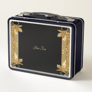 Verzierte Blütenlunchbox aus Gold Metall Brotdose