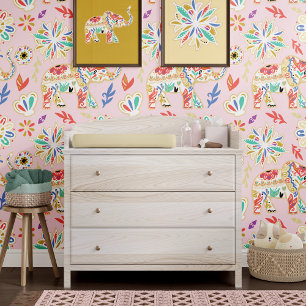 Verzierte Dekorative Elefant Boho Floral Tapete