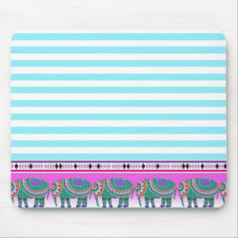 Verzierte Elefanten Aqua Stripped Trendy Mousepad