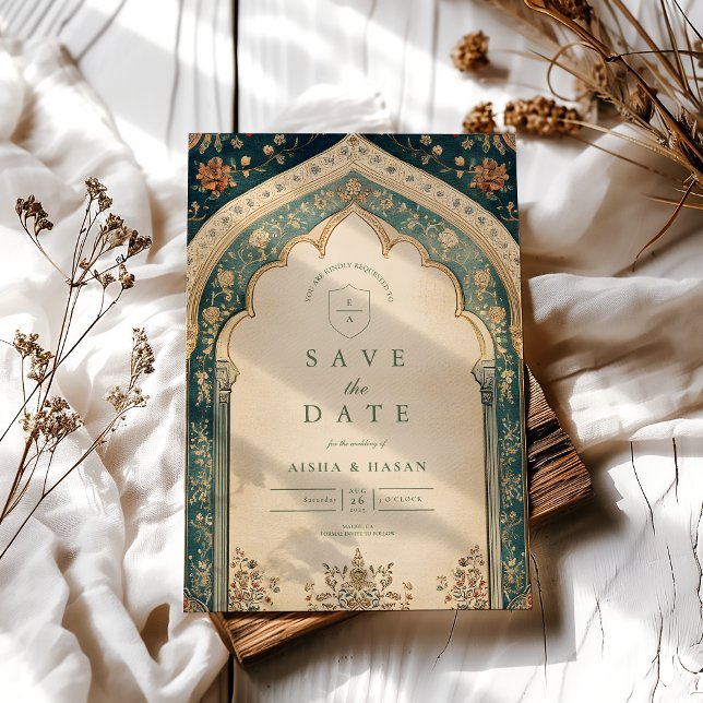 Verzierte Elegante islamische Hochzeit mit Flora Save The Date (Von Creator hochgeladen)