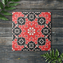 Verzierte Elegante Lacy Mosaik Rot Schwarz und Wei