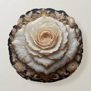 Verzierte Elfenblumenmuster mit weißer Rose Rundes Kissen