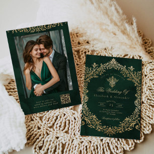 Verzierte Emerald Gold Royal Hochzeit Einladung