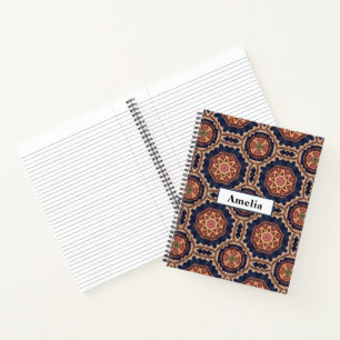 Verzierte Extravagante Blume und Sternformmuster Notizbuch