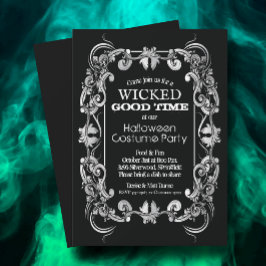 Verzierte Filigree-Grenze auf schwarzem Halloween Einladung