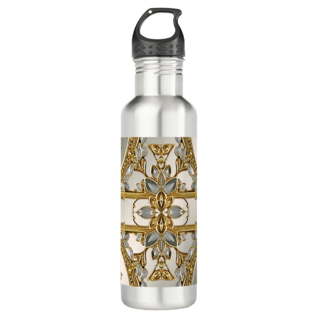 Verzierte Flasche mit weißem Wasser Edelstahlflasche (Vorderseite)