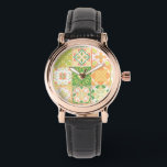 Verzierte Fliesen in grün und gelb Armbanduhr<br><div class="desc">Handgezeichnet bunte Fliesen,  Blumendekoration,  verzierte Fliesen</div>