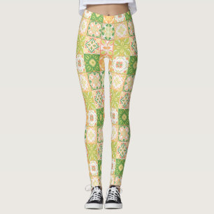 Verzierte Fliesen in grün und gelb Leggings