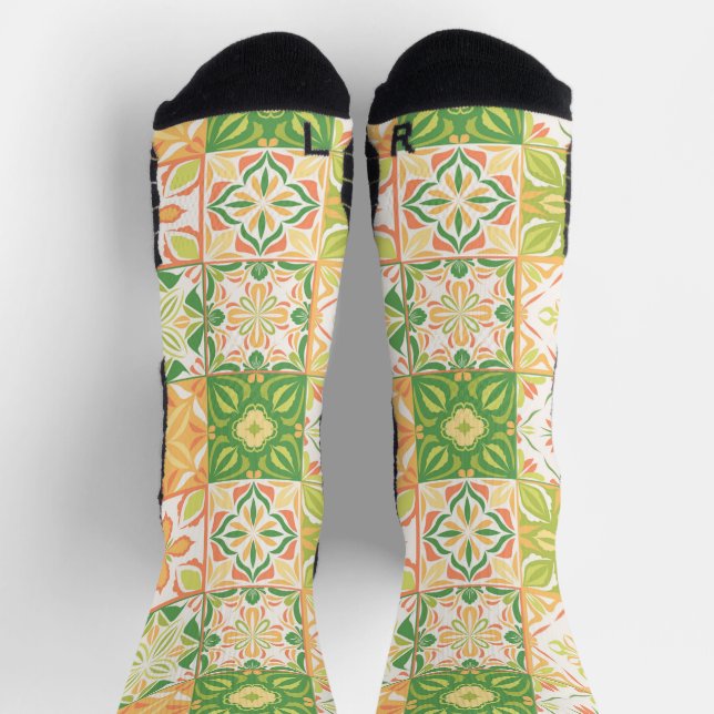 Verzierte Fliesen in grün und gelb Socken (Oben)