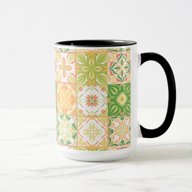 Verzierte Fliesen in grün und gelb Tasse (Rechts)