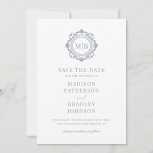 Verzierte Floral Monogram Silver Wedding Save The Date