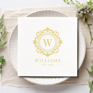 Verzierte Floral Monogram Wedding Elegant Gold Serviette