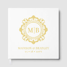 Verzierte Floral Monogram Wedding Elegant Gold Whi
