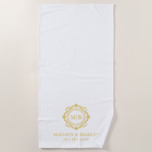 Verzierte Floral Monogram Wedding Elegant Gold Whi Strandtuch