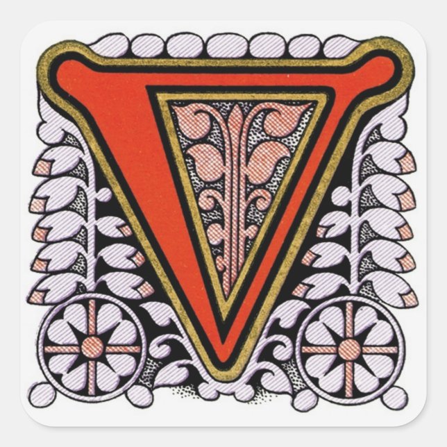 Verzierte floral 'V' - Aufkleber (Vorderseite)