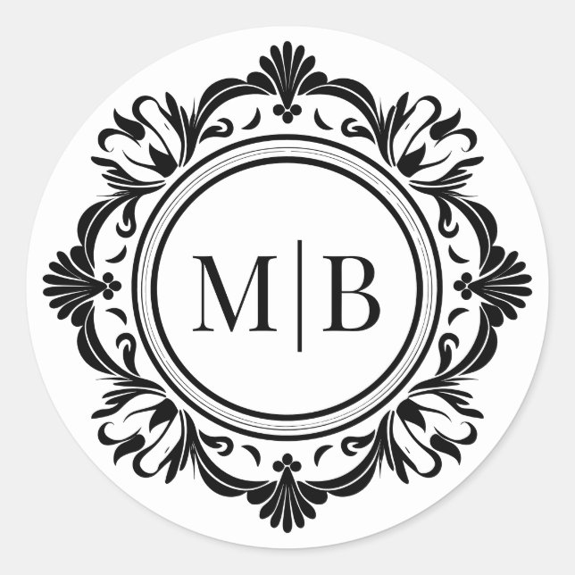 Verzierte florale Monogramm Hochzeit elegant Schwa Runder Aufkleber (Vorderseite)