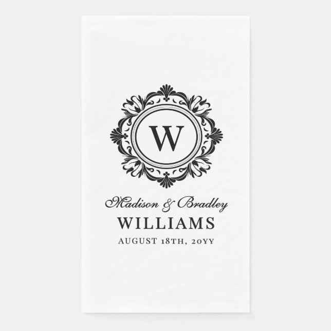 Verzierte florale Monogramm Hochzeit elegant Schwa Serviette (Vorderseite)