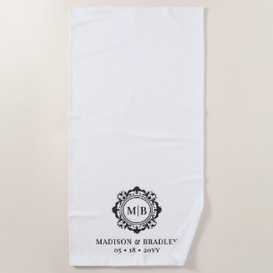 Verzierte florale Monogramm Hochzeit elegant Schwa Strandtuch