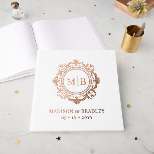 Verzierte florale Monogramm Hochzeit Elegante Rose Gästebuch