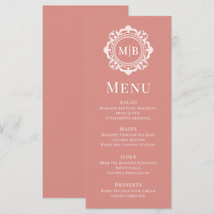 Verzierte florale Monogramm Hochzeit Elegante Rose Menükarte