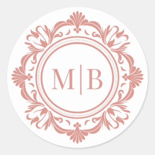 Verzierte florale Monogramm Hochzeit Elegante Rose Runder Aufkleber