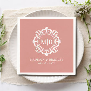 Verzierte florale Monogramm Hochzeit Elegante Rose Serviette