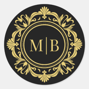 Verzierte florale Monogramm Hochzeit Elegantes Sch Runder Aufkleber