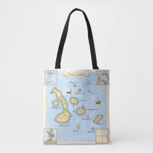 Verzierte Galapagos Archipel Karte mit Segelschiff Tasche
