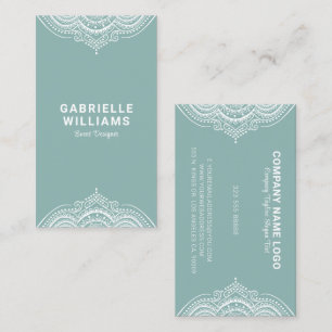 Verzierte Girly White Lace Rahmen auf sage-Green Visitenkarte