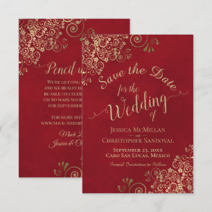 Verzierte Gold-Filigranarbeit & Karmesinrot Elegan Save The Date
