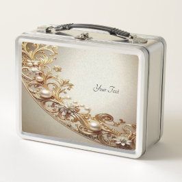 Verzierte Gold-Lunchbox mit Ornamenten Metall Brotdose