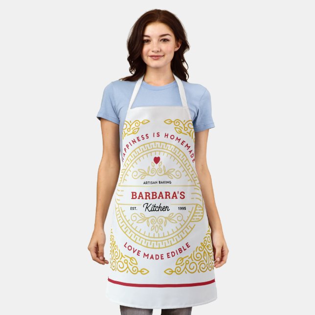 Verzierte Gold Scroll Liebe aus essbaren Hipster L Schürze (Getragen)