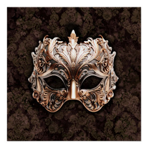 Verzierte Gold-Silber aufwendige Blattmaske Poster