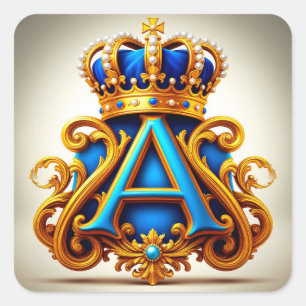 Verzierte Goldbuchstabe A mit Kronenrahmen-Design Quadratischer Aufkleber