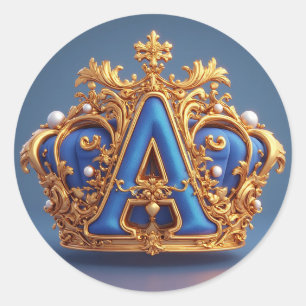 Verzierte Goldbuchstabe A mit Kronenrahmen-Design Runder Aufkleber