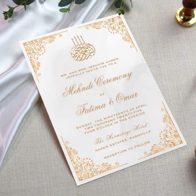 Verzierte Goldcreme Islamische Henna Mehndi Zeremo Einladung (Von Creator hochgeladen)