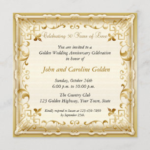 Verzierte Goldene 50-Jahres-Jubiläumseinladung Einladung