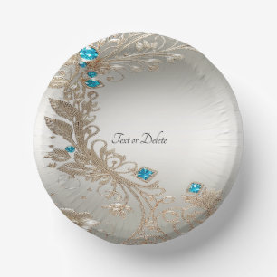 Verzierte goldene blaue Steine Papier Schalen Pappteller