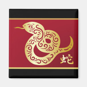 Verzierte goldene chinesische Schlange auf Magnet