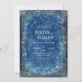 Verzierte goldene himmlische Galaxie Hochzeit Einladung